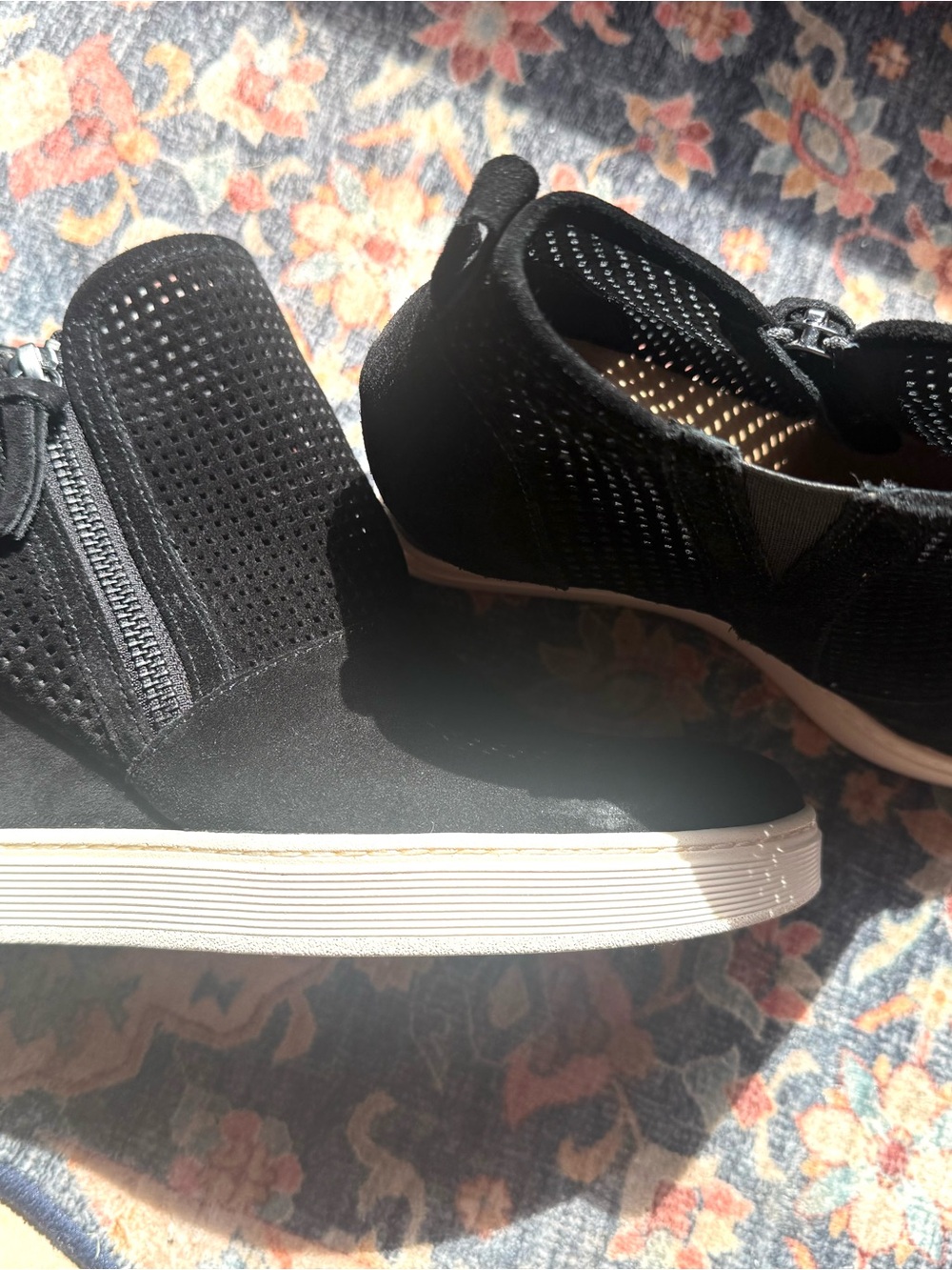 Soffe Black Perforated Wedge Slip-On Sneakers with Side Zip
